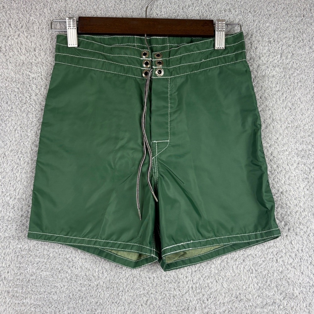 Vintage Birdwell Beach Britches Board Shorts Mens 26 Green Surf Swim Trunks